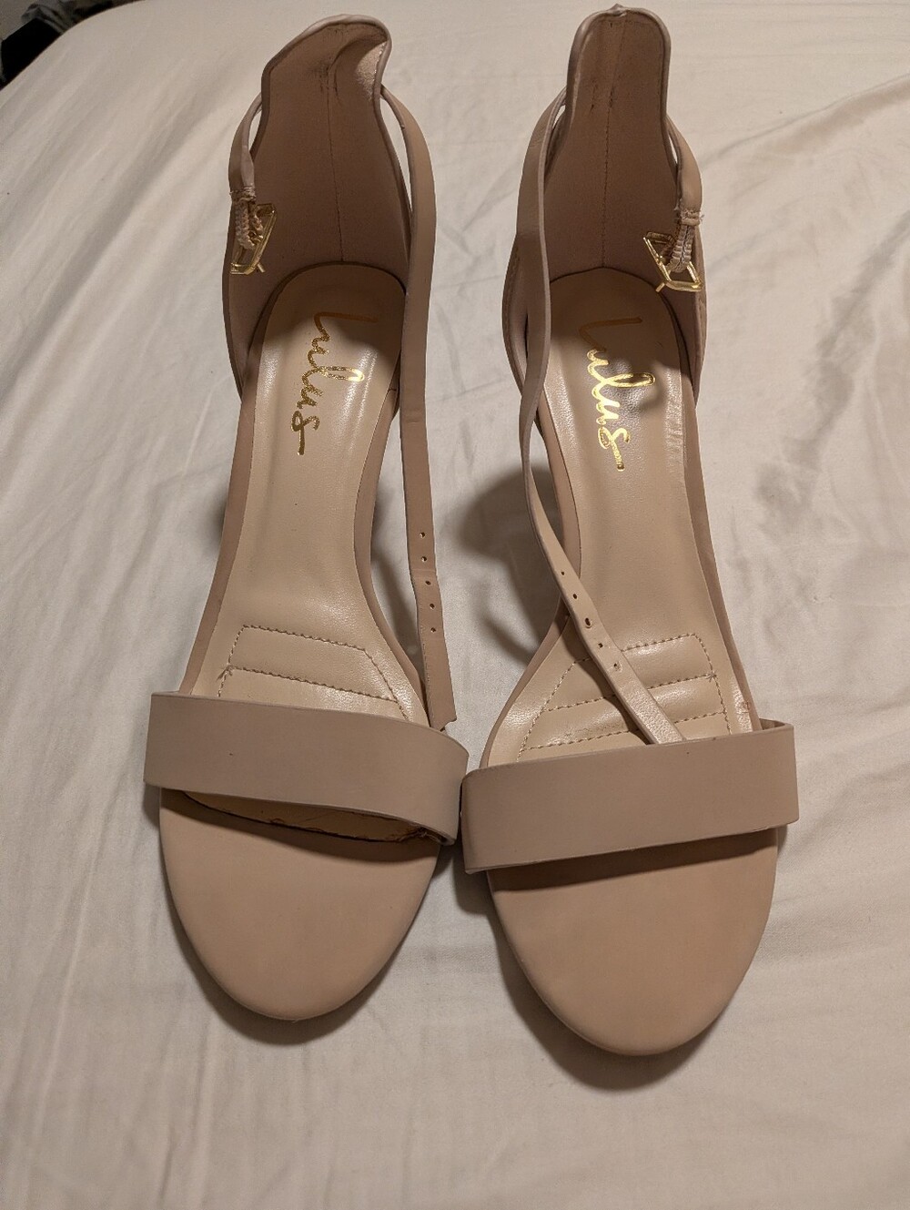 Lulu's Beige Open-Toe Ankle-Strap Stiletto Heels